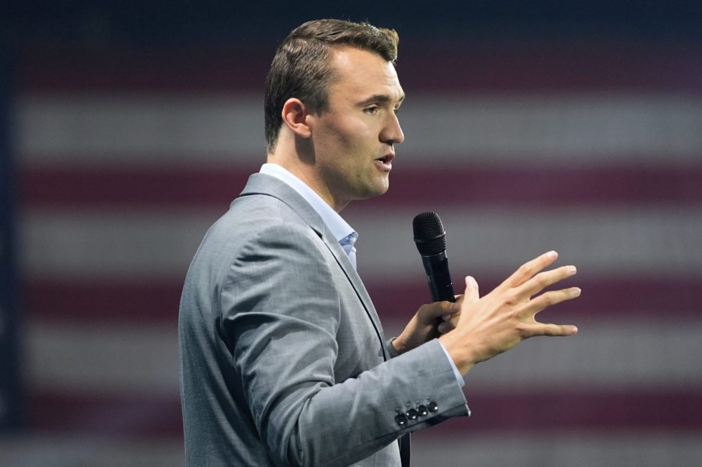 FILE - Turning Point USA Founder Charlie Kirk speaks before Republican presidential candidate former President Donald Trump arrives at the Turning Point Believers' Summit, July 26, 2024, in West Palm Beach, Fla. (AP Photo/Alex Brandon, File)